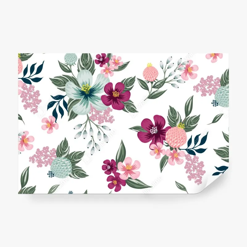 Wall mural pastel floral bloom pattern