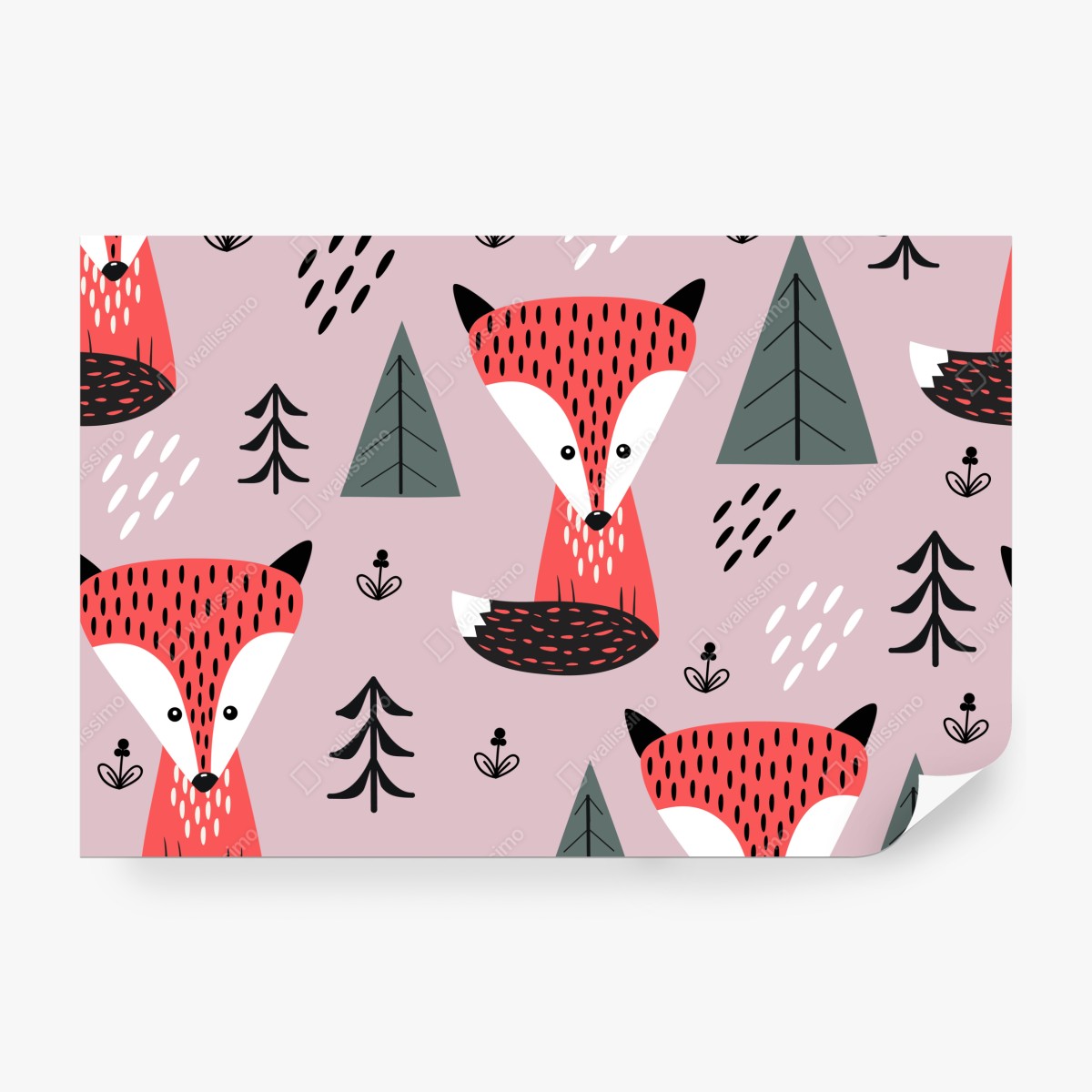 Fototapeta zabawny wzór z lisami w lesie – Wallissimo® Fototapeta zabawny wzór z lisami w lesie – Wallissimo®