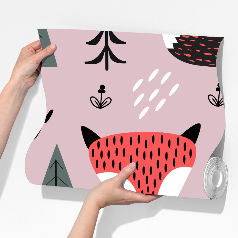 Fototapeta zabawny wzór z lisami w lesie – Wallissimo® Fototapeta zabawny wzór z lisami w lesie – Wallissimo®