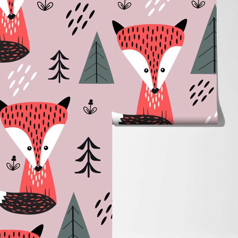Fototapeta zabawny wzór z lisami w lesie – Wallissimo® Fototapeta zabawny wzór z lisami w lesie – Wallissimo®