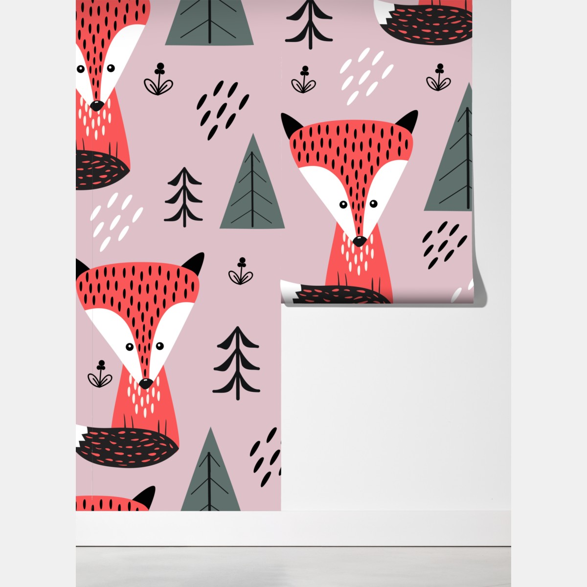 Fototapeta zabawny wzór z lisami w lesie – Wallissimo® Fototapeta zabawny wzór z lisami w lesie – Wallissimo®