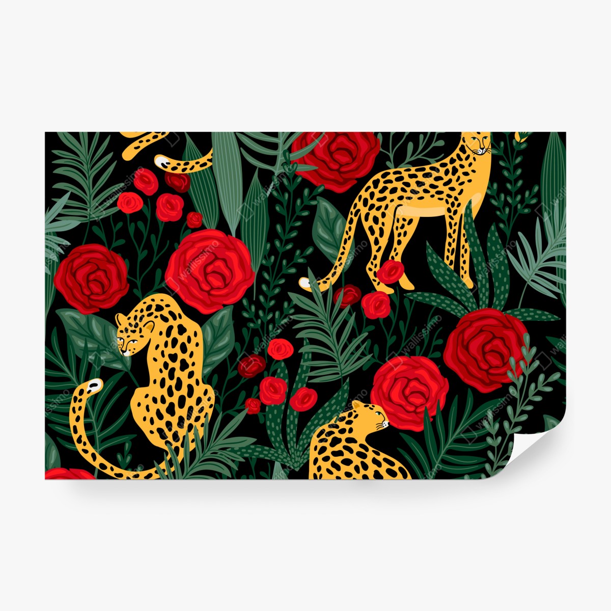 Fototapeta egzotyczny wzór z gepardami i różami – Wallissimo® Fototapeta egzotyczny wzór z gepardami i różami – Wallissimo®