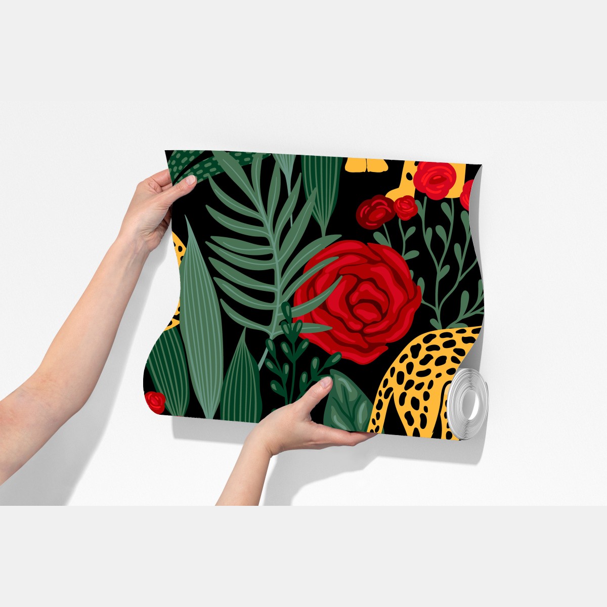 Fototapeta egzotyczny wzór z gepardami i różami – Wallissimo® Fototapeta egzotyczny wzór z gepardami i różami – Wallissimo®