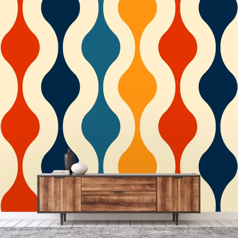 Wall mural retro wavy mid-century pattern