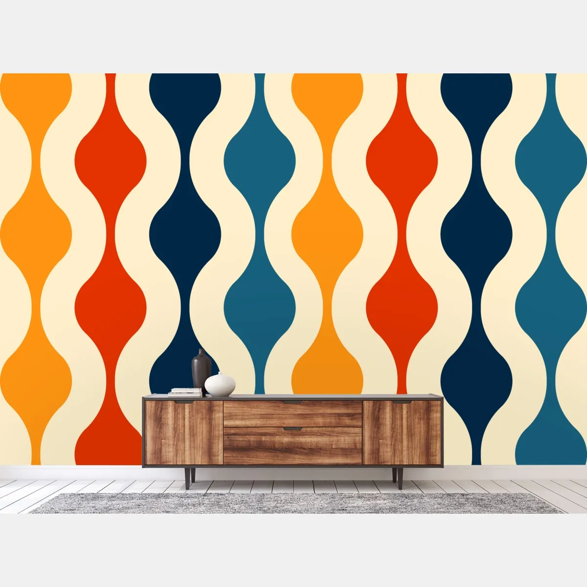 Fototapeta retro falisty wzór mid-century – Wallissimo® Fototapeta retro falisty wzór mid-century – Wallissimo®