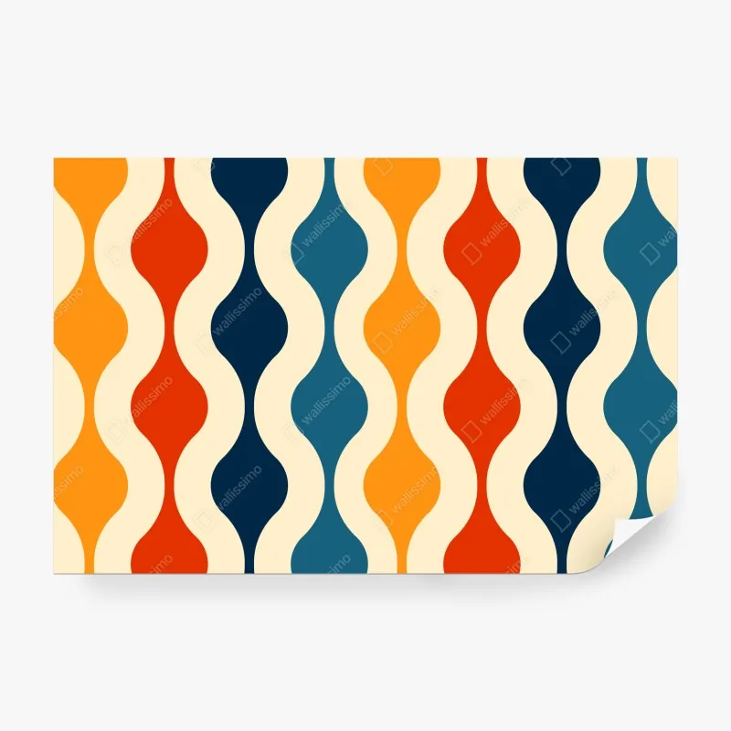 Wall mural retro wavy mid-century pattern