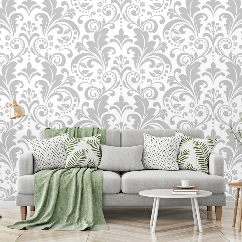 Wall mural elegant gray damask pattern