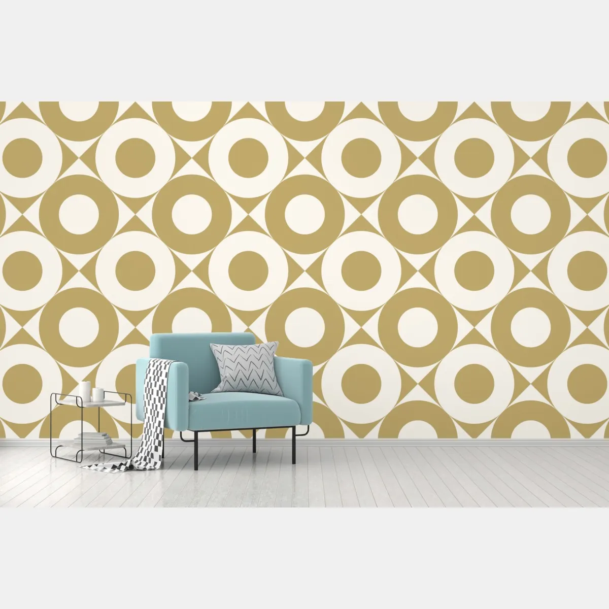 Fototapeta złoty geometryczny wzór z kołami – Wallissimo® Fototapeta złoty geometryczny wzór z kołami – Wallissimo®