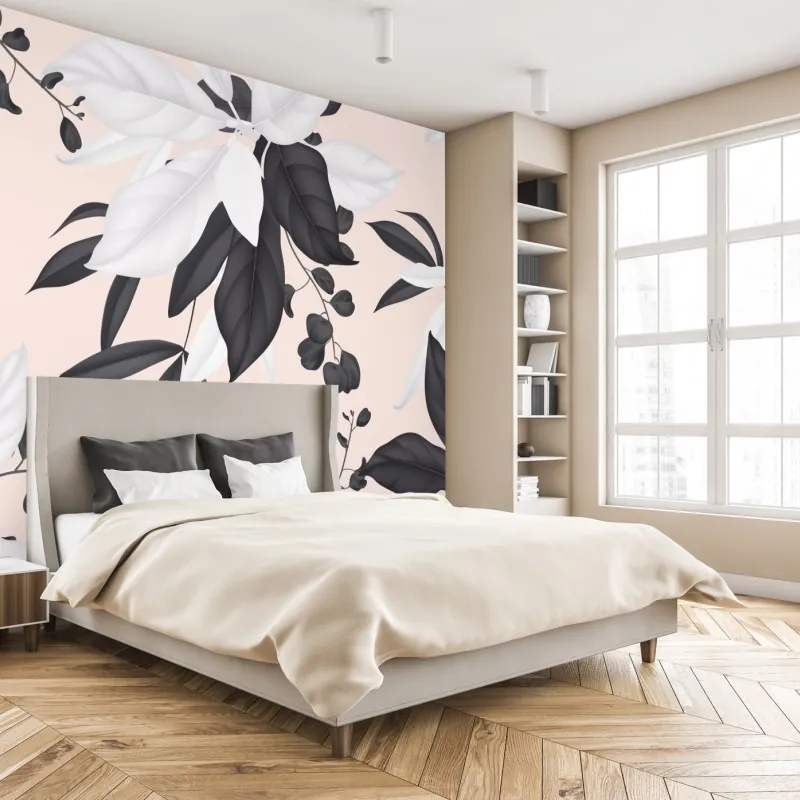 Wall mural delicate pastel botanical leaves