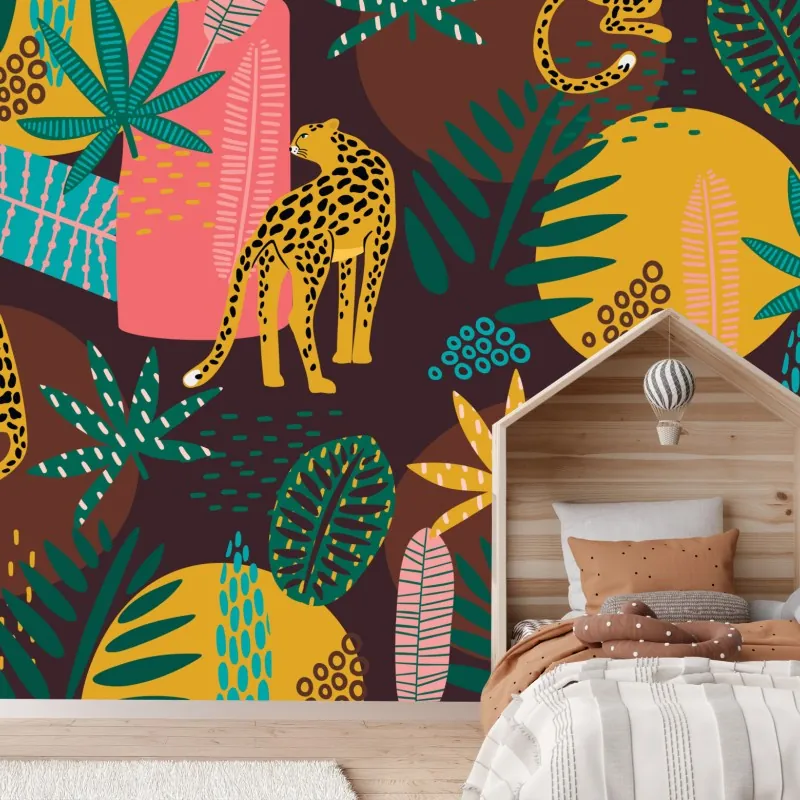 Wall mural tropical leopard jungle pattern