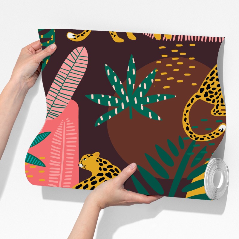 Fototapeta tropikalny wzór z lampartami – Wallissimo® Fototapeta tropikalny wzór z lampartami – Wallissimo®