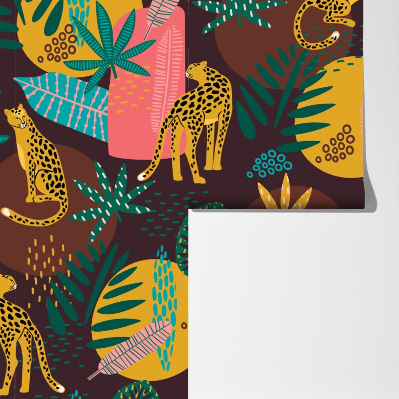 Fototapeta tropikalny wzór z lampartami – Wallissimo® Fototapeta tropikalny wzór z lampartami – Wallissimo®