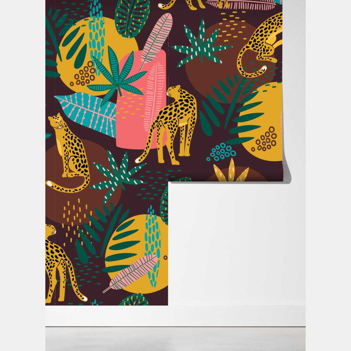 Fototapeta tropikalny wzór z lampartami – Wallissimo® Fototapeta tropikalny wzór z lampartami – Wallissimo®