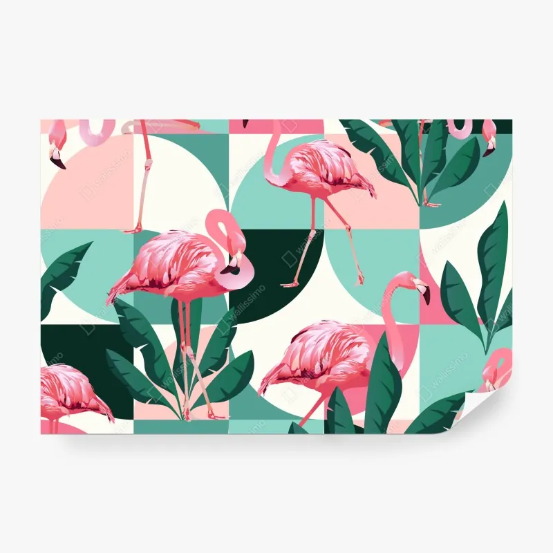 Wall mural playful pink flamingo pattern