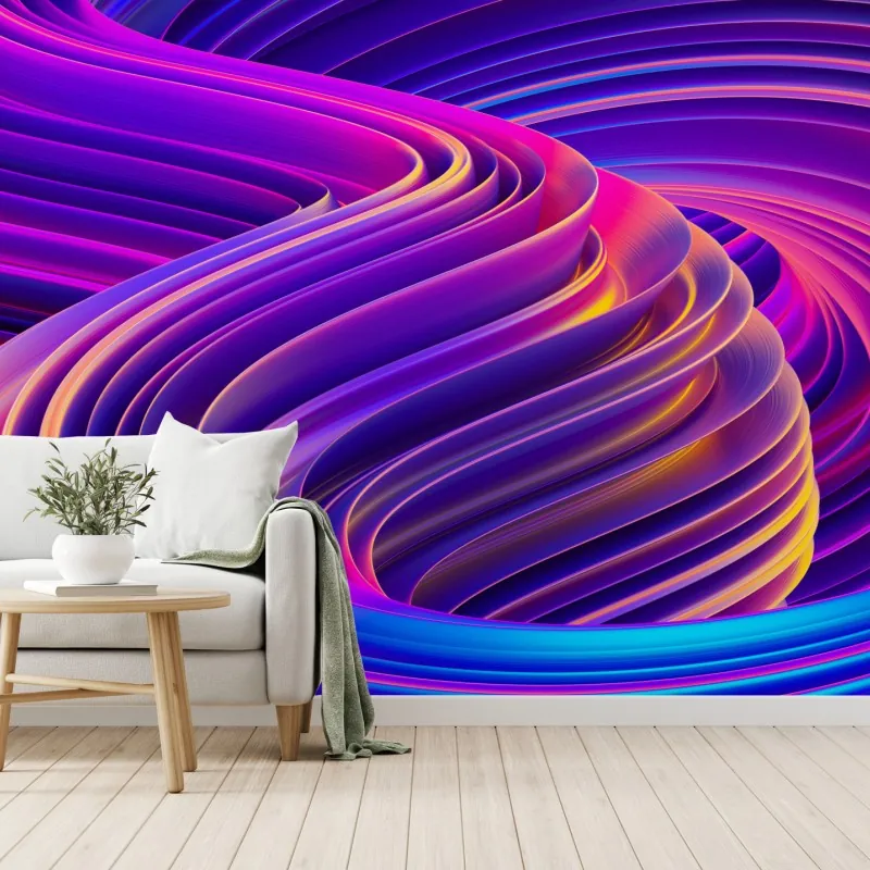 Wall mural vibrant purple 3d ribbon swirl