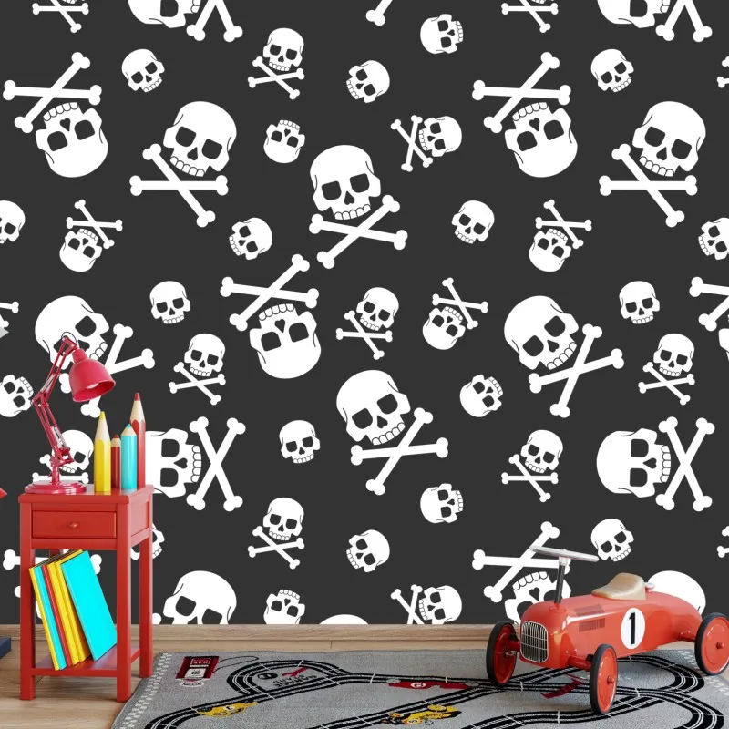 Wall mural white skull pattern on gray background
