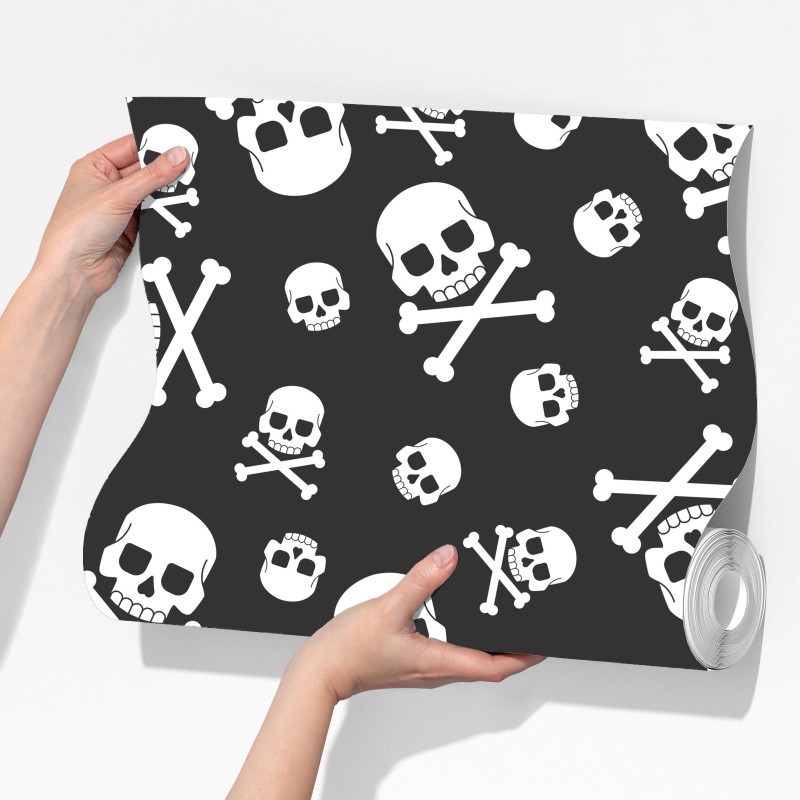 Fototapeta biały wzór czaszek na szarym tle – Wallissimo® Fototapeta biały wzór czaszek na szarym tle – Wallissimo®