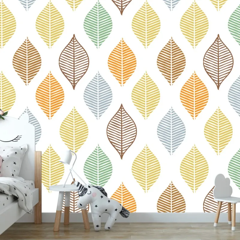 Wall mural pastel leaf pattern wall art