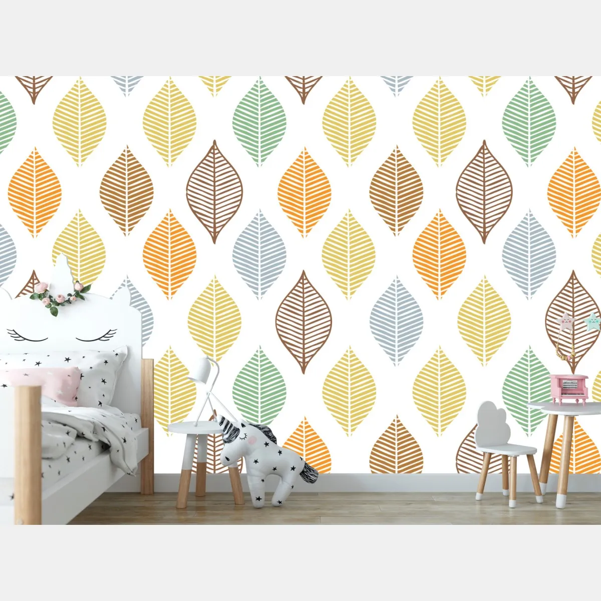 Fototapeta pastelowy wzór liści na ścianę – Wallissimo® Fototapeta pastelowy wzór liści na ścianę – Wallissimo®