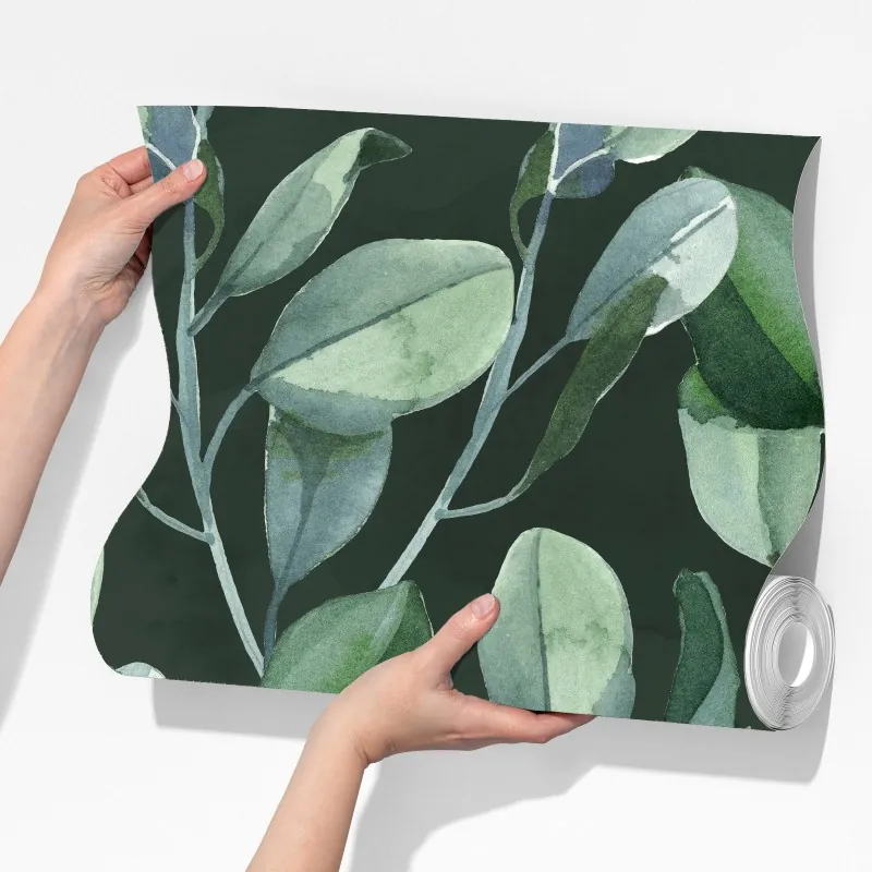 Fototapeta wzór akwarelowy z liśćmi eukaliptusa na ciemnozielonym tle – Wallissimo® Fototapeta wzór akwarelowy z liśćmi eukaliptusa na ciemnozielonym tle – Wallissimo®