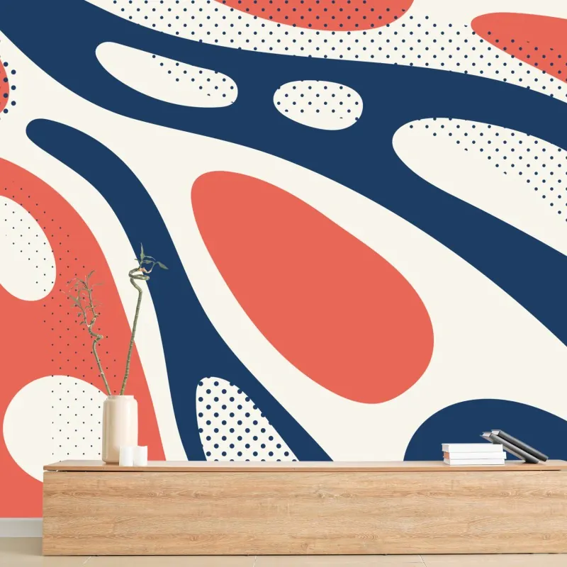Wall mural retro coral and navy abstract pattern
