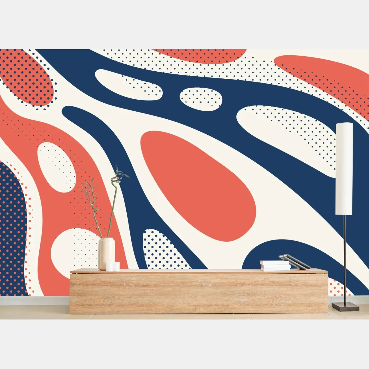 Fototapeta retro koralowo-granatowy abstrakcyjny wzór – Wallissimo® Fototapeta retro koralowo-granatowy abstrakcyjny wzór – Wallissimo®