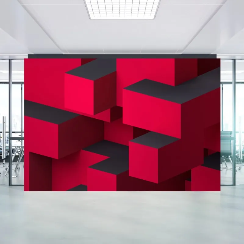 Wall mural bold red geometric blocks