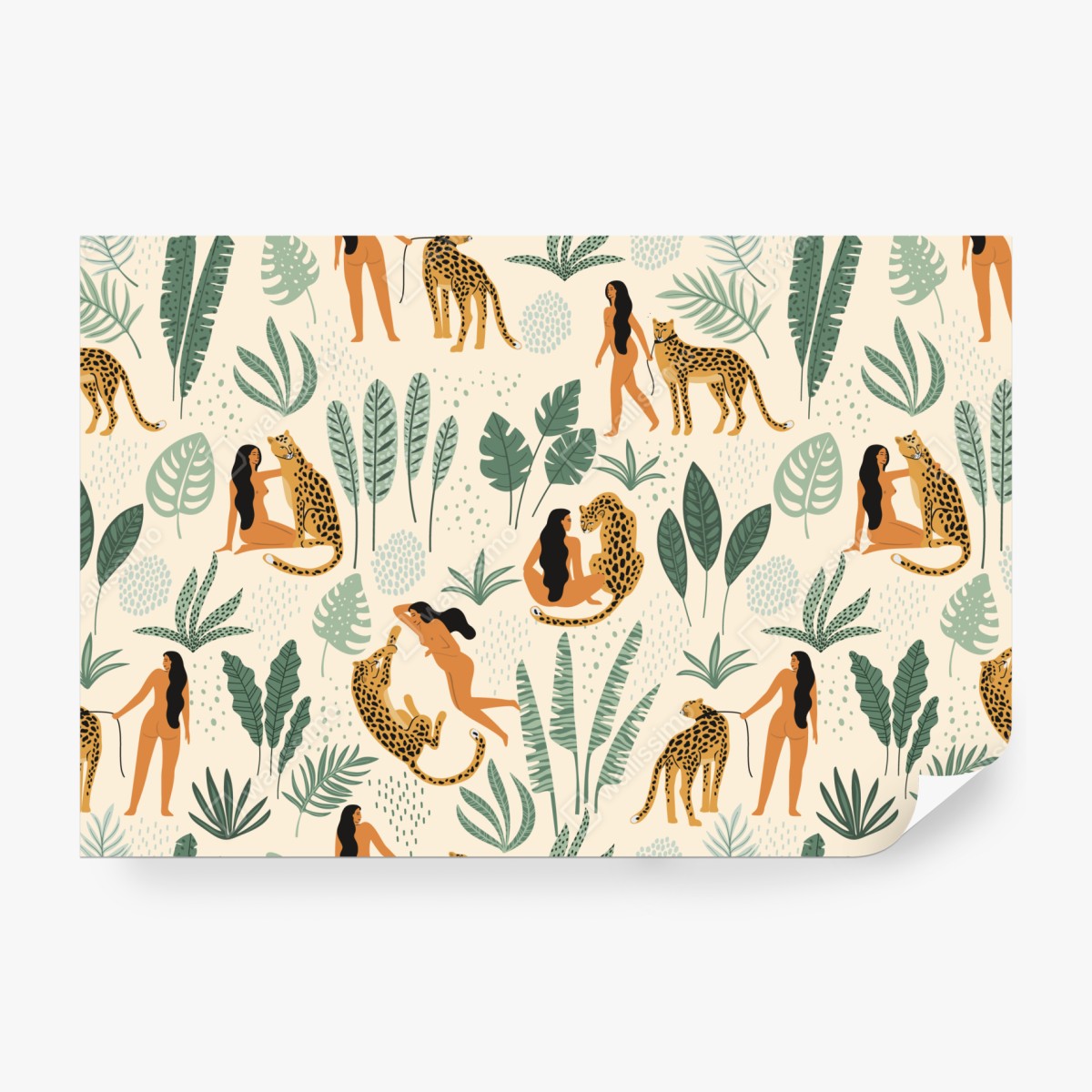 Fototapeta egzotyczny wzór z gepardami i liśćmi – Wallissimo® Fototapeta egzotyczny wzór z gepardami i liśćmi – Wallissimo®