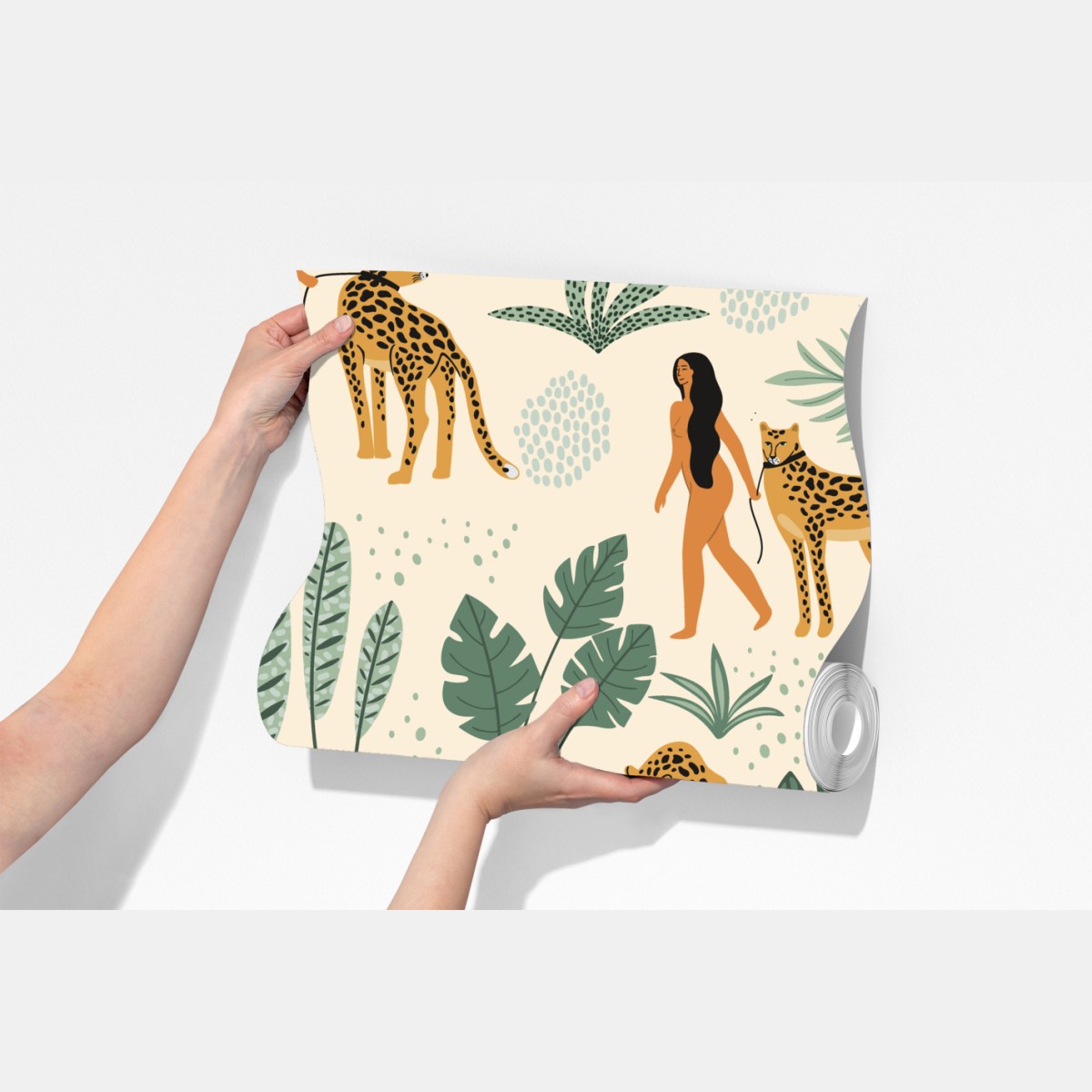 Fototapeta egzotyczny wzór z gepardami i liśćmi – Wallissimo® Fototapeta egzotyczny wzór z gepardami i liśćmi – Wallissimo®