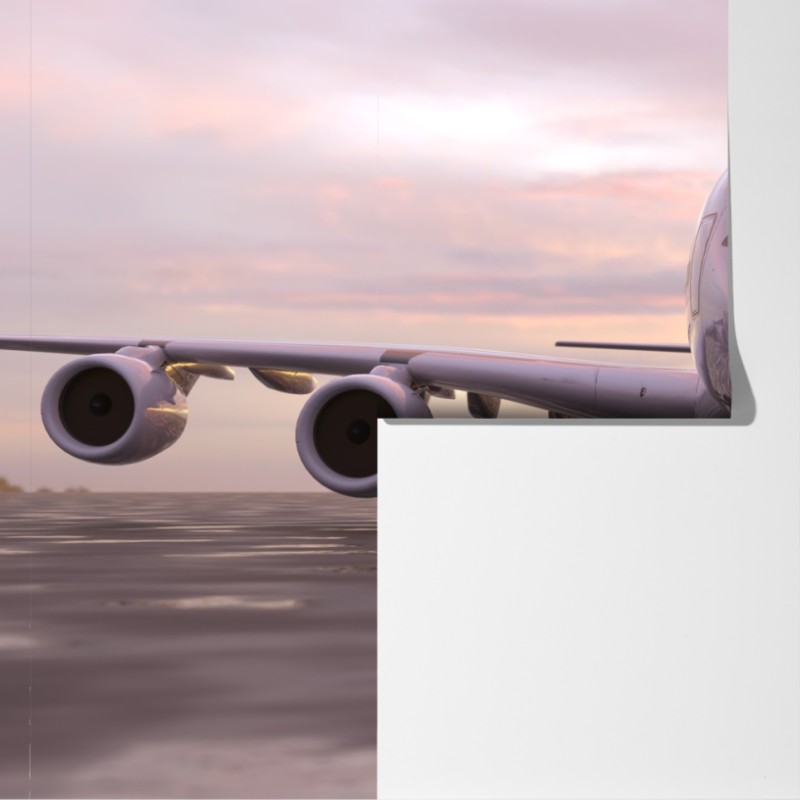 Fototapeta odrzutowiec na pasie startowym o zachodzie słońca – Wallissimo® Fototapeta odrzutowiec na pasie startowym o zachodzie słońca – Wallissimo®