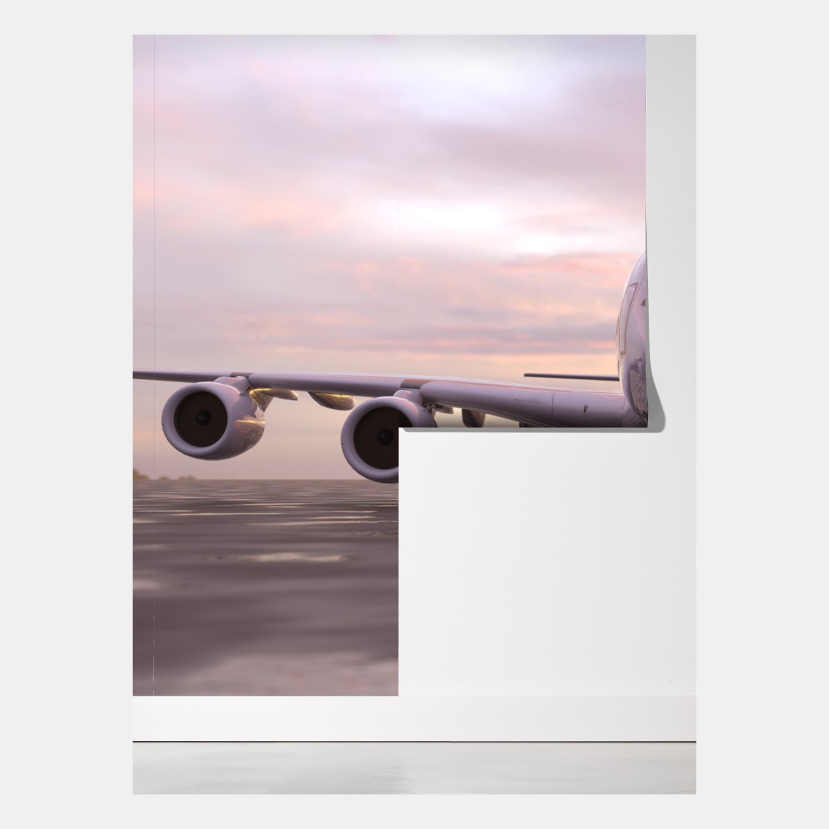 Fototapeta odrzutowiec na pasie startowym o zachodzie słońca – Wallissimo® Fototapeta odrzutowiec na pasie startowym o zachodzie słońca – Wallissimo®