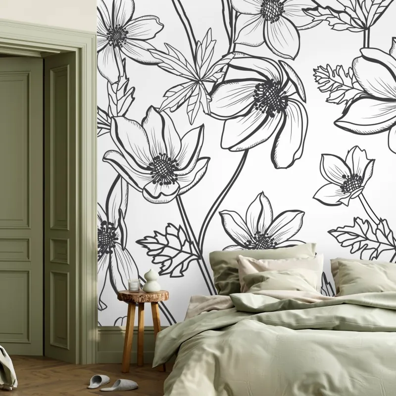 Wall mural botanical line art floral pattern