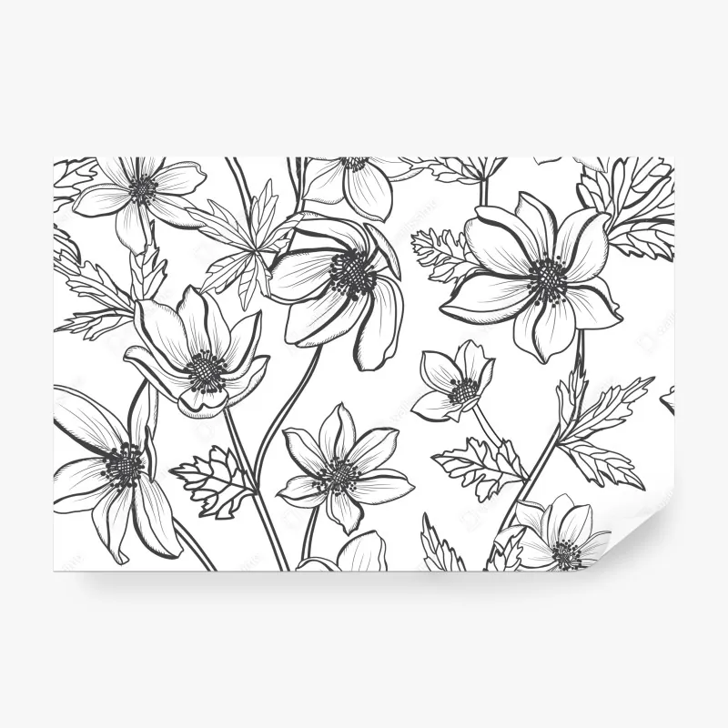 Wall mural botanical line art floral pattern