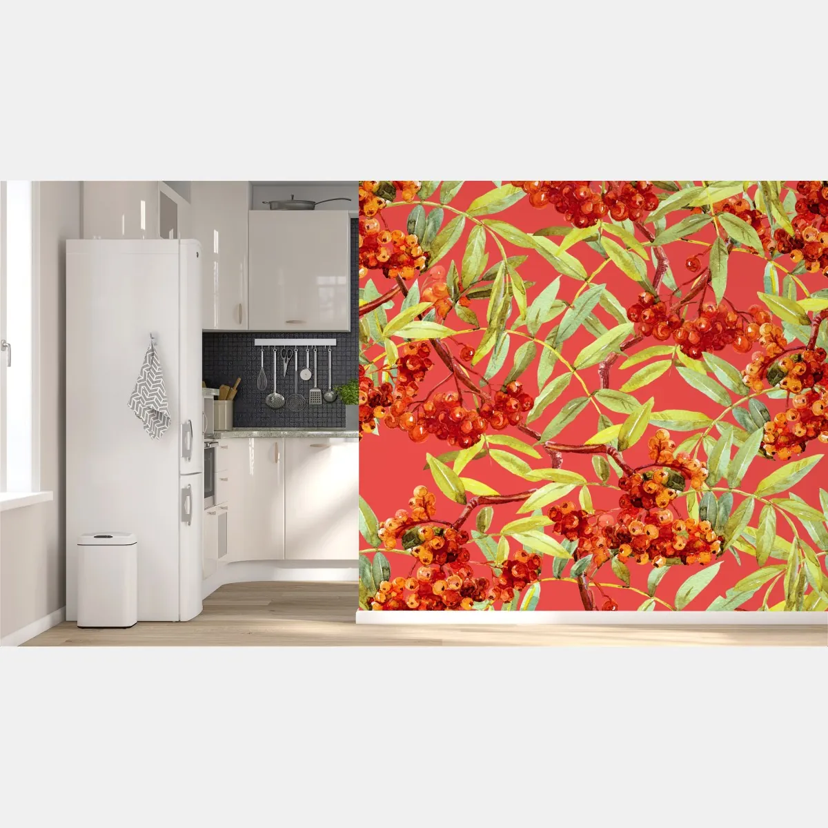 Fototapeta akwarelowy wzór jarzębiny – Wallissimo® Fototapeta akwarelowy wzór jarzębiny – Wallissimo®