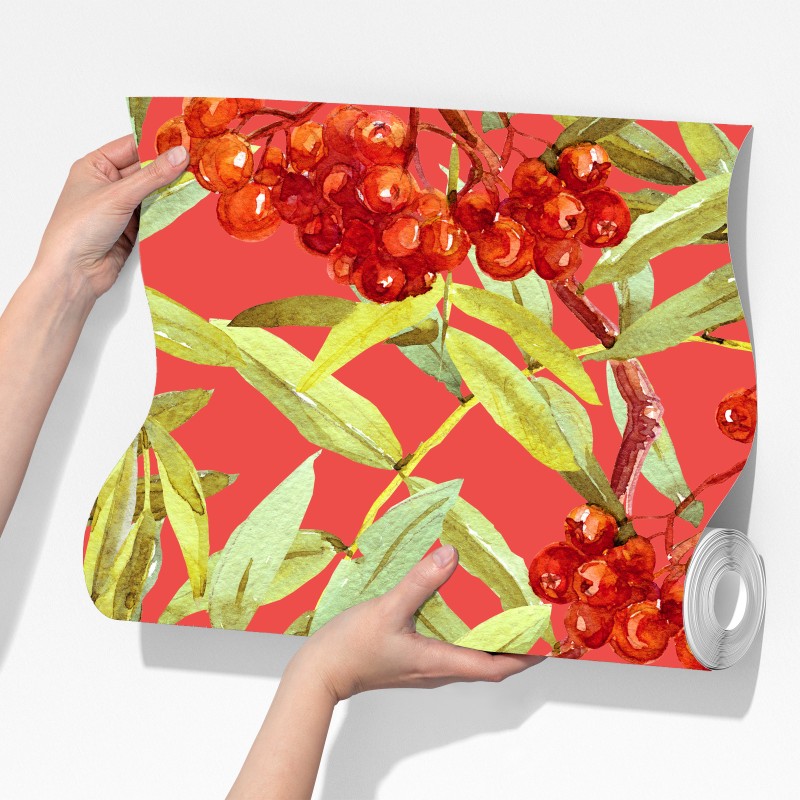 Fototapeta akwarelowy wzór jarzębiny – Wallissimo® Fototapeta akwarelowy wzór jarzębiny – Wallissimo®