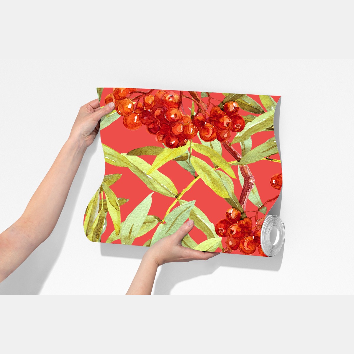 Fototapeta akwarelowy wzór jarzębiny – Wallissimo® Fototapeta akwarelowy wzór jarzębiny – Wallissimo®