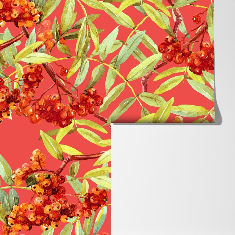 Fototapeta akwarelowy wzór jarzębiny – Wallissimo® Fototapeta akwarelowy wzór jarzębiny – Wallissimo®