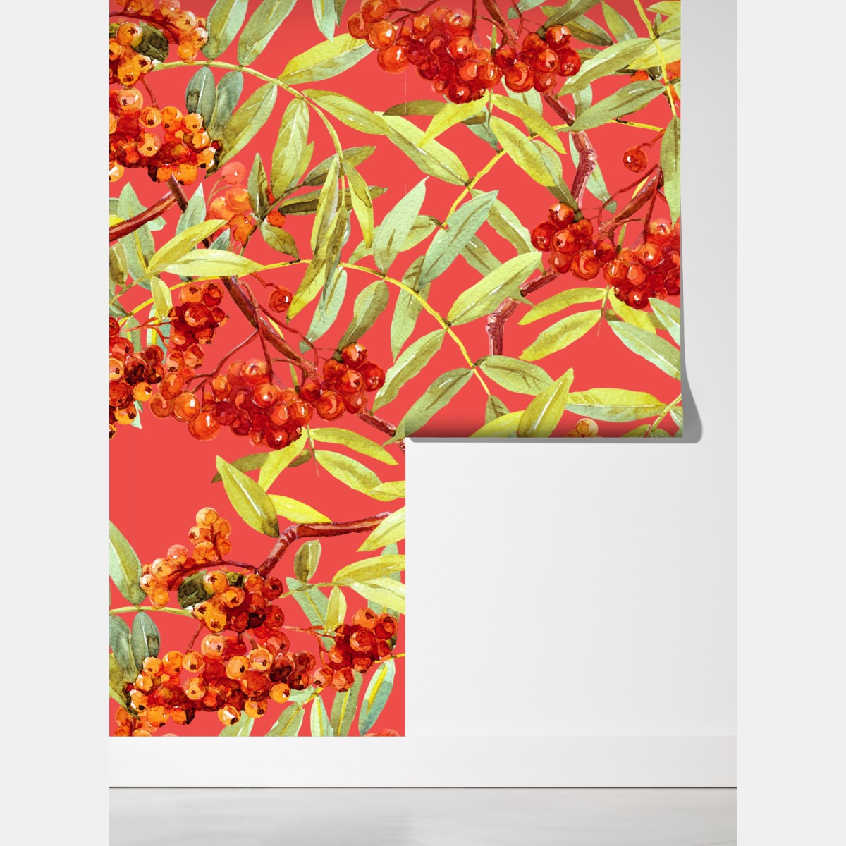 Fototapeta akwarelowy wzór jarzębiny – Wallissimo® Fototapeta akwarelowy wzór jarzębiny – Wallissimo®