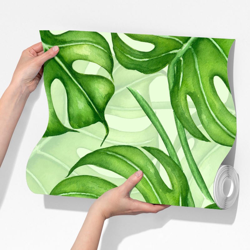 Fototapeta akwarelowy wzór liści monstery – Wallissimo® Fototapeta akwarelowy wzór liści monstery – Wallissimo®