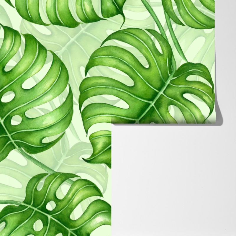 Fototapeta akwarelowy wzór liści monstery – Wallissimo® Fototapeta akwarelowy wzór liści monstery – Wallissimo®