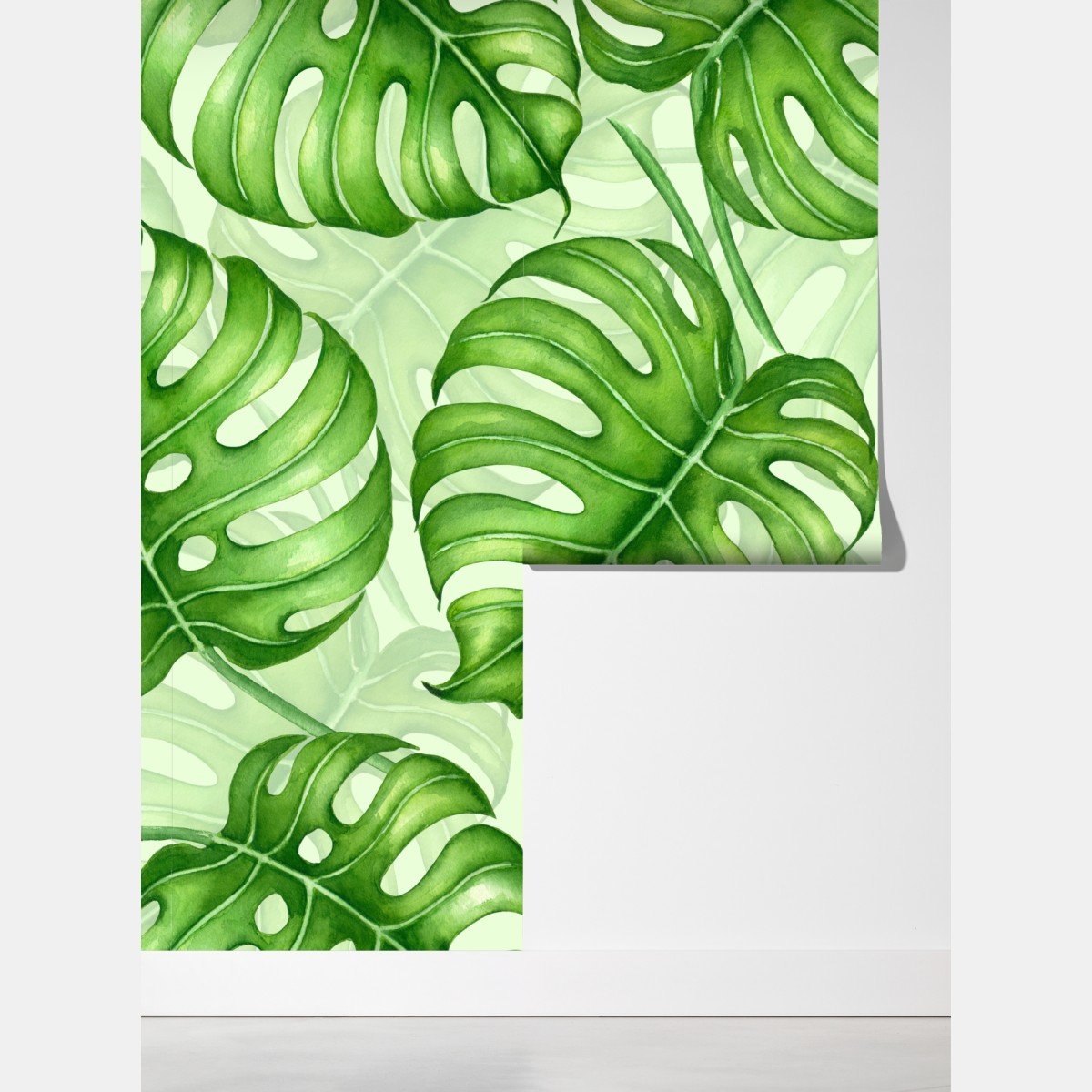 Fototapeta akwarelowy wzór liści monstery – Wallissimo® Fototapeta akwarelowy wzór liści monstery – Wallissimo®