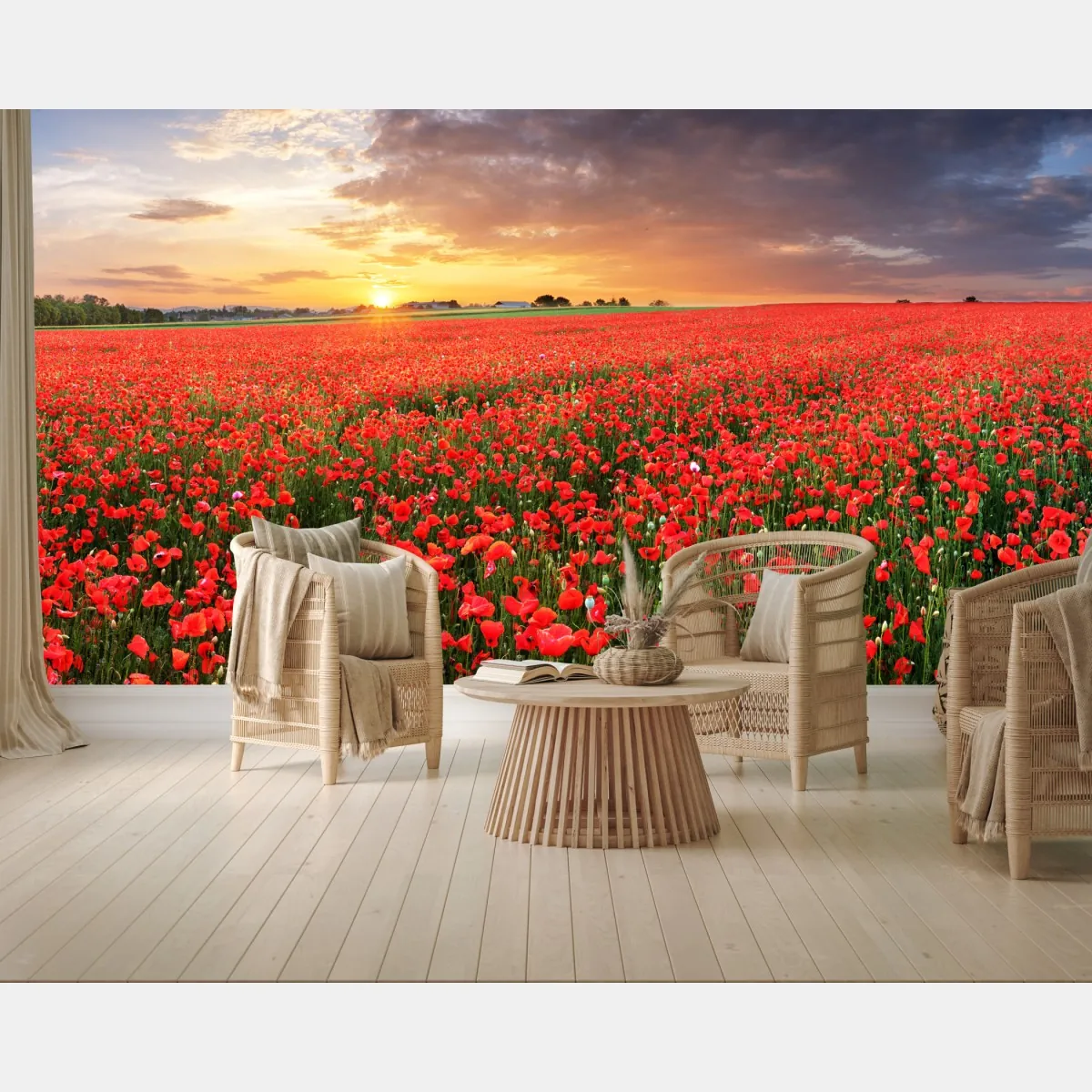 Fototapeta pole maków o zachodzie słońca – Wallissimo® Fototapeta pole maków o zachodzie słońca – Wallissimo®
