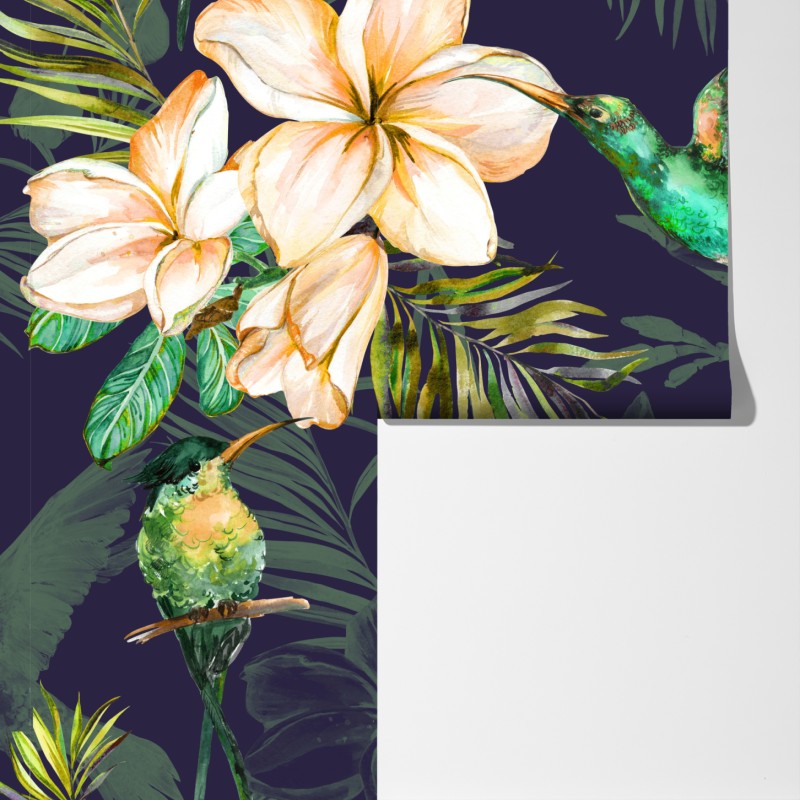 Fototapeta tropikalne kolibry i plumeria w akwareli – Wallissimo® Fototapeta tropikalne kolibry i plumeria w akwareli – Wallissimo®