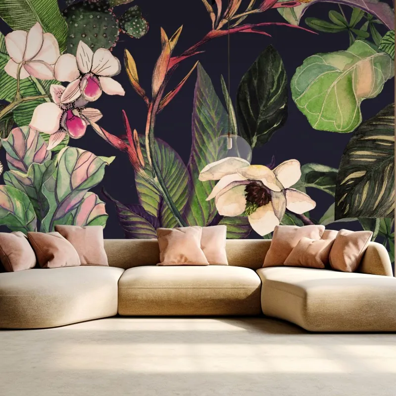 Fototapeta tropikalny akwarelowy wzór botaniczny – Wallissimo® Fototapeta tropikalny akwarelowy wzór botaniczny – Wallissimo®