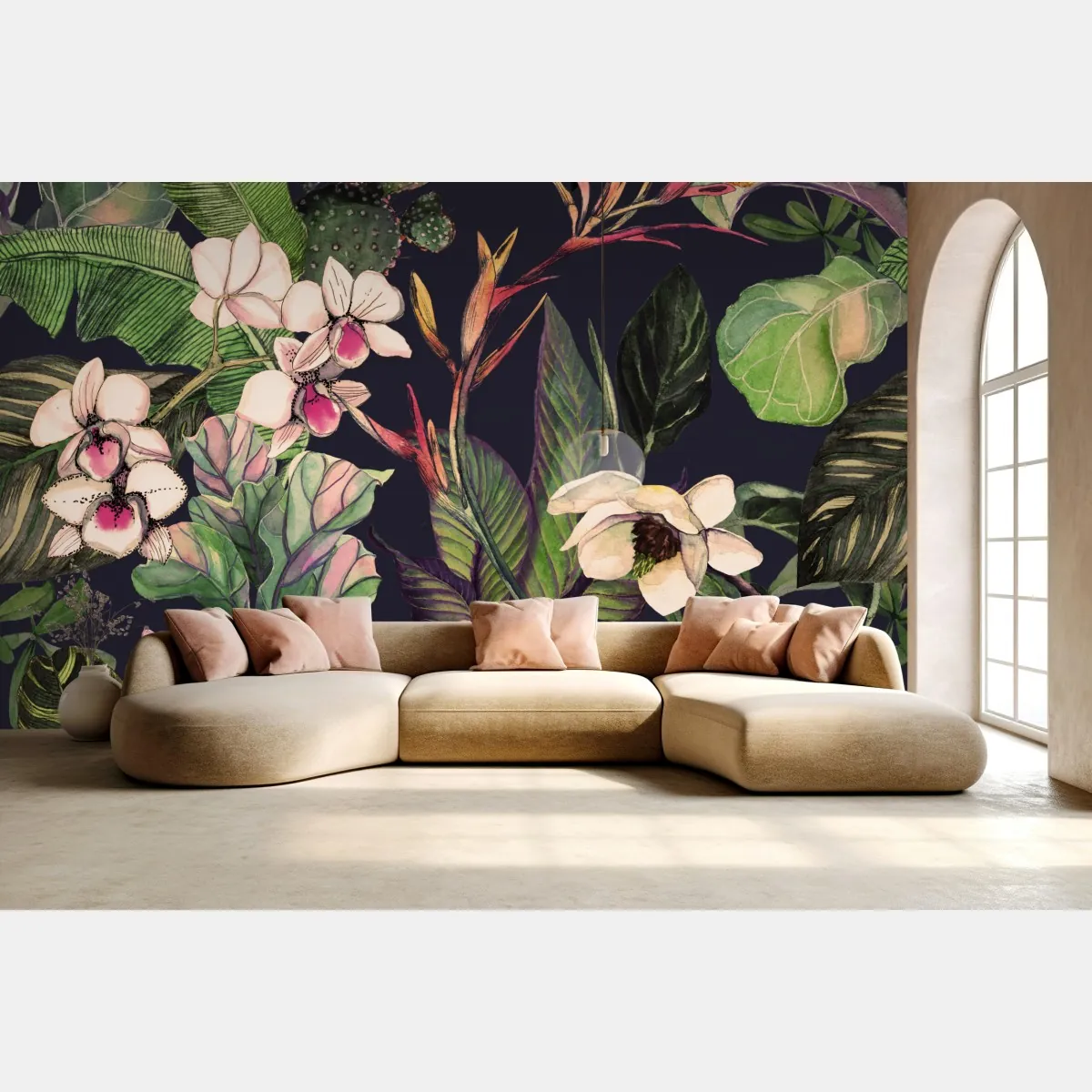 Fototapeta tropikalny akwarelowy wzór botaniczny – Wallissimo® Fototapeta tropikalny akwarelowy wzór botaniczny – Wallissimo®