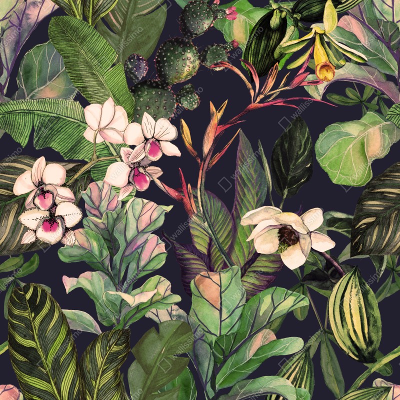 Fototapeta tropikalny akwarelowy wzór botaniczny – Wallissimo® Fototapeta tropikalny akwarelowy wzór botaniczny – Wallissimo®