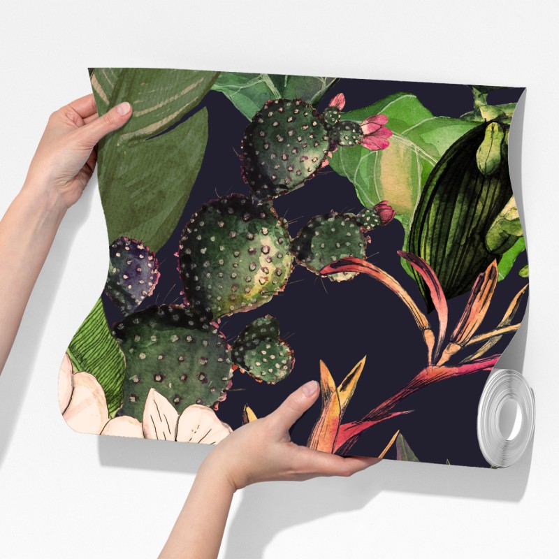 Fototapeta tropikalny akwarelowy wzór botaniczny – Wallissimo® Fototapeta tropikalny akwarelowy wzór botaniczny – Wallissimo®