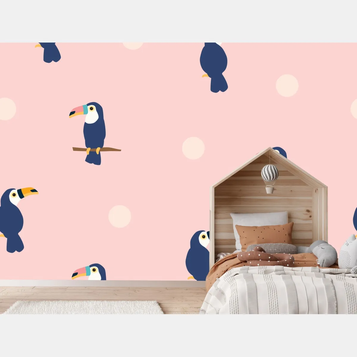 Fototapeta wesoły wzór z tukanami na pastelowym różu – Wallissimo® Fototapeta wesoły wzór z tukanami na pastelowym różu – Wallissimo®