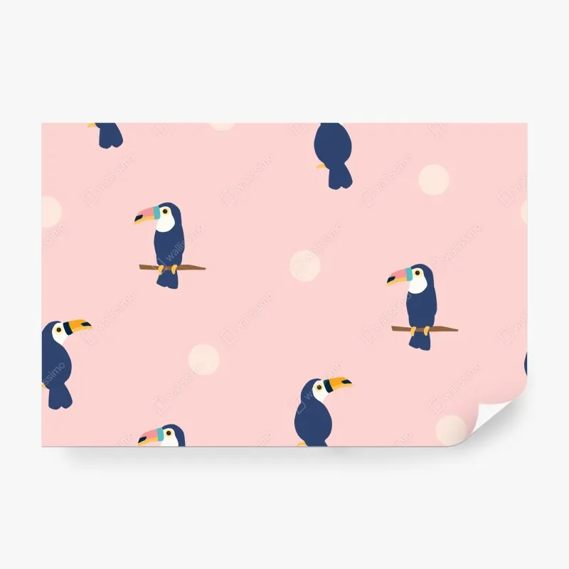 Wall mural playful toucan pattern on pastel pink