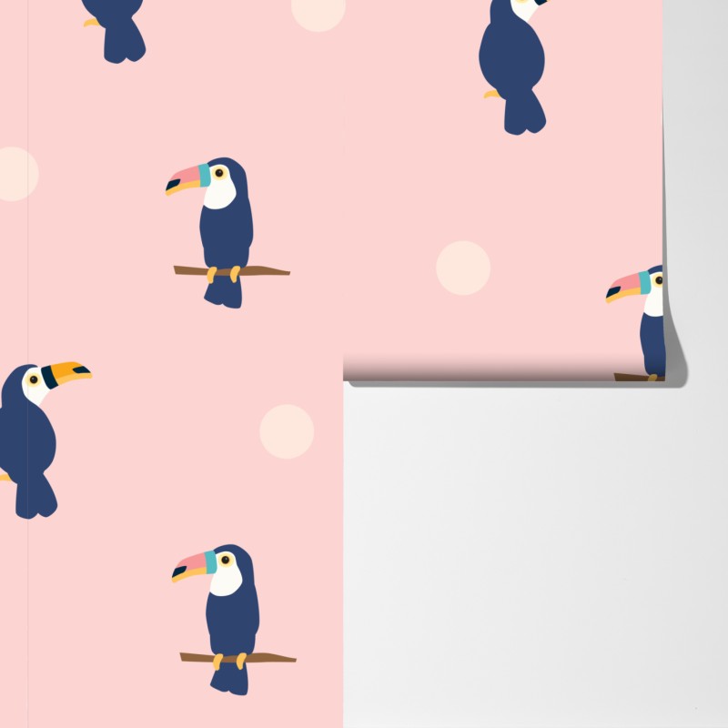Fototapeta wesoły wzór z tukanami na pastelowym różu – Wallissimo® Fototapeta wesoły wzór z tukanami na pastelowym różu – Wallissimo®